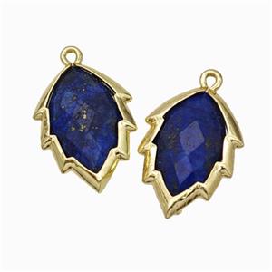 Natural Blue Lapis Lazuli Leaf Pendant Gold Plated, approx 14-20mm