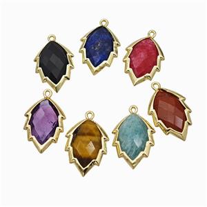 Natural Gemstone Leaf Pendant Gold Plated Mixed, approx 14-20mm