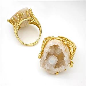 Copper Ring Pave Agate Druzy Geode Adjustable Gold Plated, approx 20-25mm, 18mm dia