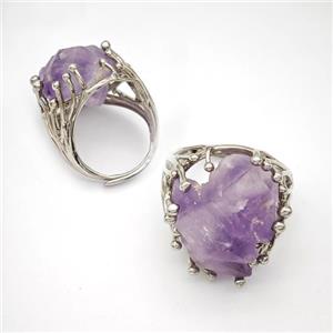 Copper Ring Pave Amethyst Adjustable Platinum Plated, approx 20-25mm, 18mm dia