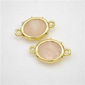 Natural Pink Rose Quartz Oval Connector Gold Plated, approx 10-12mm