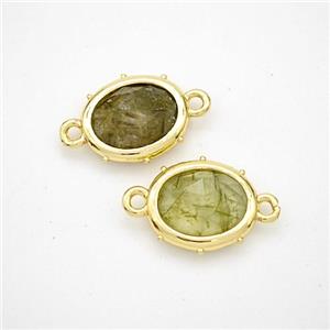 Natural Green Prehnite Oval Connector Gold Plated, approx 10-12mm