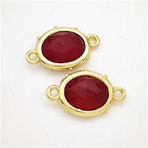 Red Dye Jade Oval Connector Gold Plated, approx 10-12mm