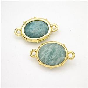 Natural Green Amazonite Oval Connector Gold Plated, approx 10-12mm