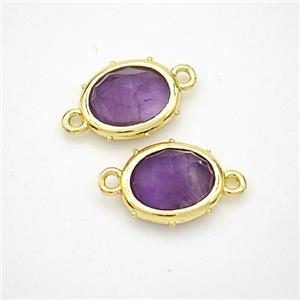 Natural Purple Amethyst Oval Connector Gold Plated, approx 10-12mm