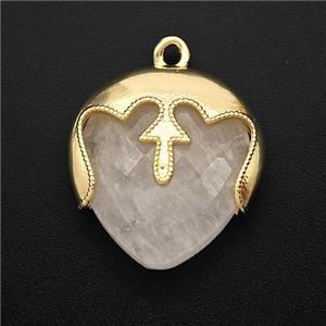 Natural Clear Quartz Face Pendant Gold Plated, approx 19mm