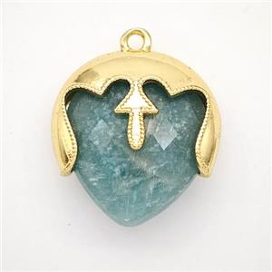 Natural Green Amazonite Face Pendant Gold Plated, approx 19mm