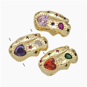 Copper Beads Pave Zirconia Multicolor Heart 2holes Gold Plated Mixed, approx 12-20mm