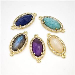 Gemstone Oval Connector Copper Pave Zirconia Gold Plated Mixed, approx 12-19mm