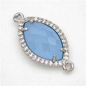 Blue Dye Jade Eye Connector Copper Pave Zirconia Platinum Plated, approx 14-20mm