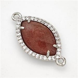 Strawberry Quartz Eye Connector Copper Pave Zirconia Platinum Plated, approx 14-20mm