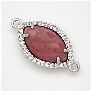 Pink Wood Lace Jasper Eye Connector Copper Pave Zirconia Platinum Plated, approx 14-20mm