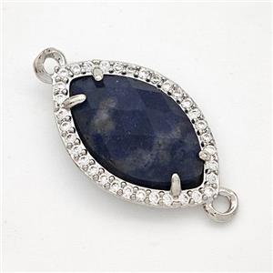 Blue Sodalite Eye Connector Copper Pave Zirconia Platinum Plated, approx 14-20mm