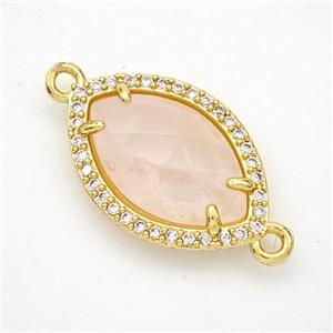 Natural Pink Rose Quartz Eye Connector Copper Pave Zirconia Gold Plated, approx 14-20mm