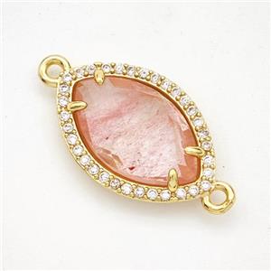 Pink Synthetic Quartz Eye Connector Copper Pave Zirconia Gold Plated, approx 14-20mm