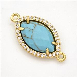 Blue Synthetic Turquoise Eye Connector Copper Pave Zirconia Gold Plated, approx 14-20mm