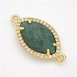 Green Strawberry Quartz Eye Connector Copper Pave Zirconia Gold Plated, approx 14-20mm