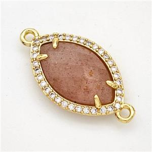 Pink Strawberry Quartz Eye Connector Copper Pave Zirconia Gold Plated, approx 14-20mm