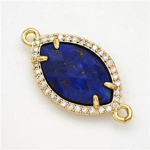 Natural Blue Lapis Lazuli Eye Connector Copper Pave Zirconia Gold Plated, approx 14-20mm