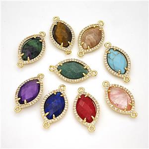 Gemstone Eye Connector Copper Pave Zirconia Gold Plated Mixed, approx 14-20mm