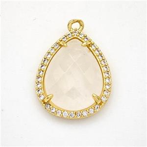 Natural Clear Quartz Teardrop Pendant Copper Pave Zirconia Gold Plated, approx 15-18mm