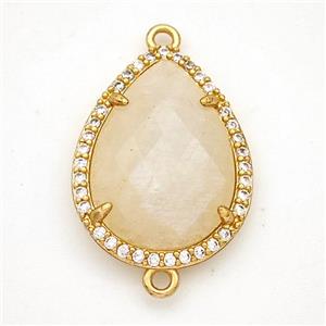 Peach Moonstone Teardrop Connector Copper Pave Zirconia Gold Plated, approx 16-20mm