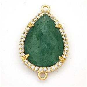 Green Strawberry Quartz Teardrop Connector Copper Pave Zirconia Gold Plated, approx 16-20mm