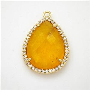 Orange Dye Jade Teardrop Pendant Copper Pave Zirconia Gold Plated, approx 19-25mm