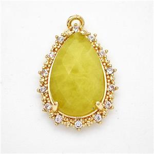 Lemon Jade Teardrop Pendant Copper Pave Zirconia Gold Plated, approx 15-20mm