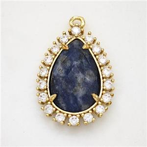 Blue Sodalite Teardrop Pendant Copper Pave Zirconia Gold Plated, approx 17-22mm