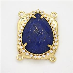 Blue Lapis Lazuli Teardrop Connector Copper Pave Zirconia Gold Plated, approx 18-22mm