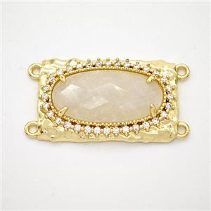 White Moonstone Oval Connector Copper Pave Zirconia Gold Plated, approx 16-26mm