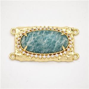 Green Amazonite Oval Connector Copper Pave Zirconia Gold Plated, approx 16-26mm