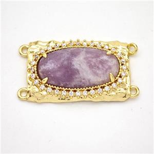 Purple Lepidolite Oval Connector Copper Pave Zirconia Gold Plated, approx 16-26mm