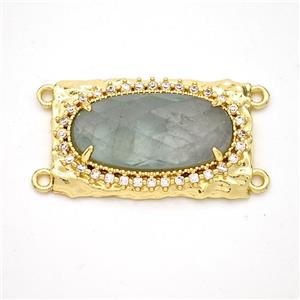 Green Fluorite Oval Connector Copper Pave Zirconia Gold Plated, approx 16-26mm