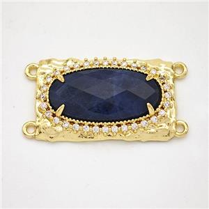 Blue Sodalite Oval Connector Copper Pave Zirconia Gold Plated, approx 16-26mm