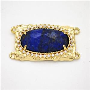 Blue Lapis Lazuli Oval Connector Copper Pave Zirconia Gold Plated, approx 16-26mm