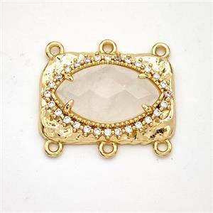 Clear Quartz Eye Connector Copper Pave Zirconia Gold Plated, approx 16-22mm