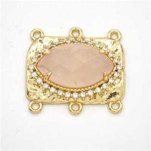 Pink Rose Quartz Eye Connector Copper Pave Zirconia Gold Plated, approx 16-22mm