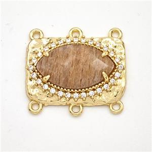 Peach Sunstone Eye Connector Copper Pave Zirconia Gold Plated, approx 16-22mm