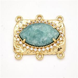 Green Amazonite Eye Connector Copper Pave Zirconia Gold Plated, approx 16-22mm