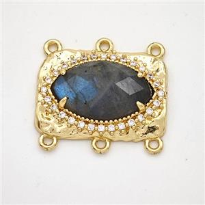 Labradorite Eye Connector Copper Pave Zirconia Gold Plated, approx 16-22mm