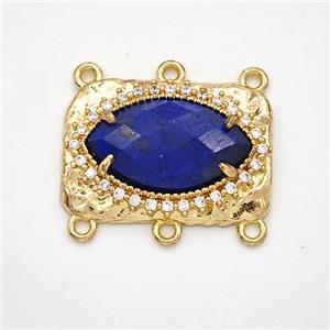 Blue Lapis Lazuli Eye Connector Copper Pave Zirconia Gold Plated, approx 16-22mm