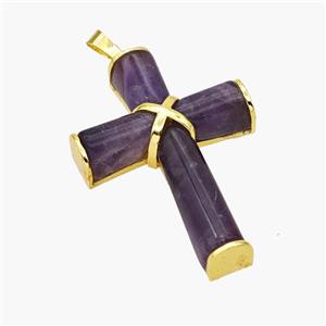 Natural Amethyst Cross Pendant Alloy Gold Plated, approx 30-45mm