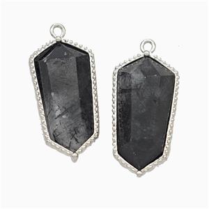 Natural Black Rutilated Quartz Prism Pendant Platinum Plated, approx 12-14-25mm