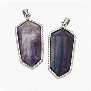 Natural Purple Fluorite Prism Pendant Platinum Plated, approx 12-14-25mm