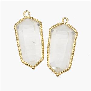 Natural Clear Quartz Prism Pendant Gold Plated, approx 12-14-25mm