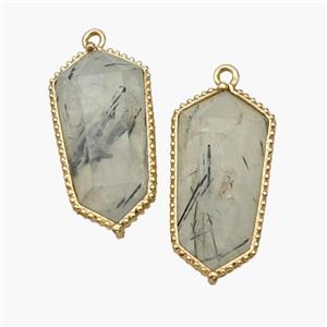 Natural Prehnite Quartz Prism Pendant Gold Plated, approx 12-14-25mm