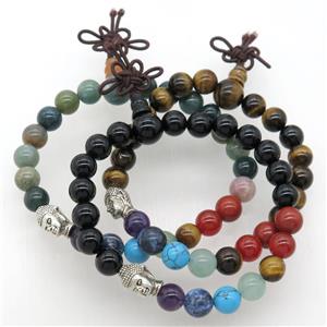 Chakra buddha Bracelets with gemstone, mixed, stretchy, approx 8mm dia