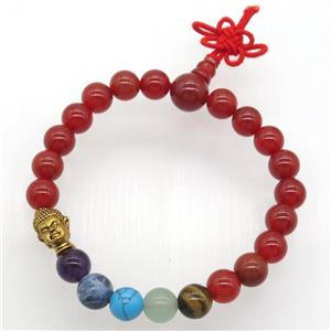 Chakra buddha Bracelets with red carnelian, guru, stretchy, approx 8mm dia